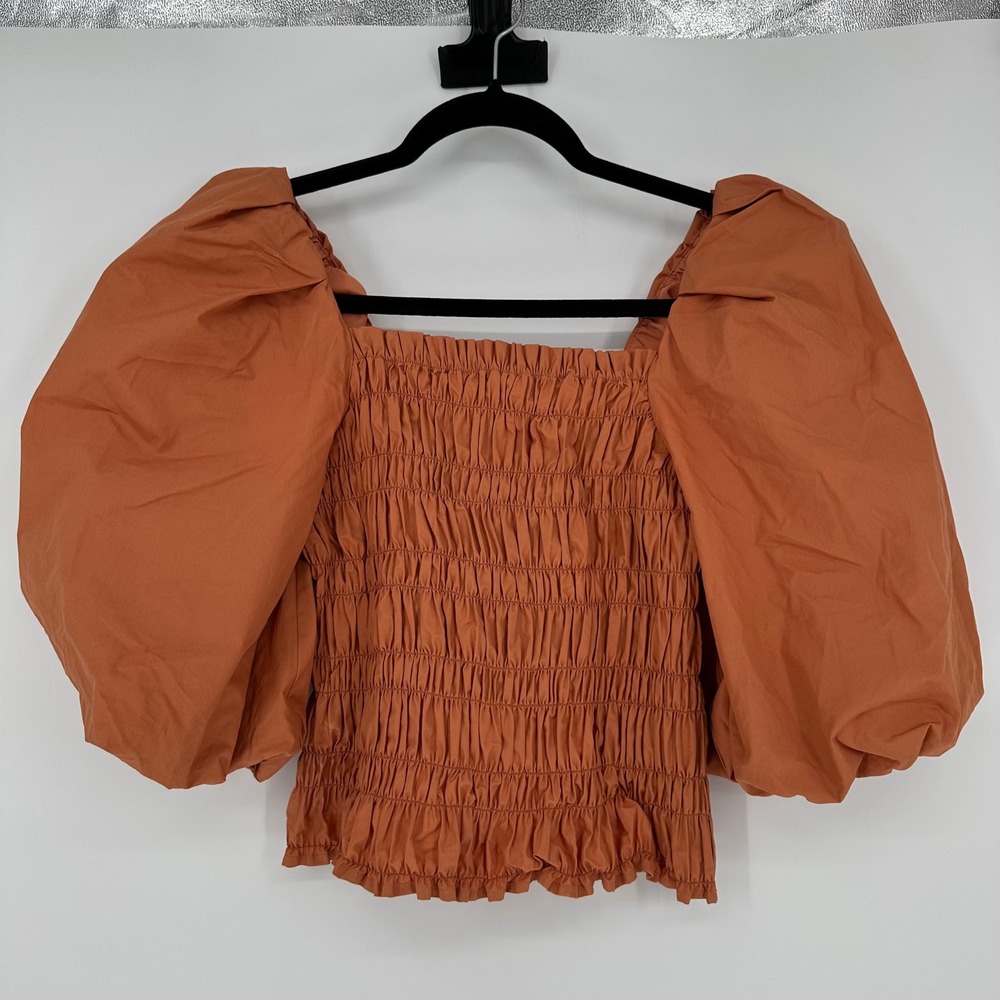 Mare Mare X Anthropologie Smocked Bodice Puff Sleeve Square Neck Crop Top S - Picture 2 of 4